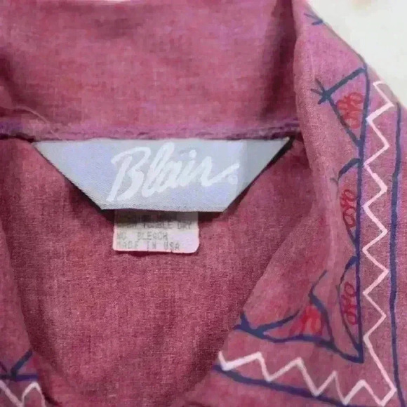 VINTAGE BLAIR Western Print Red Quarter Button Up Blouse Top Women Medium - Picture 6 of 8